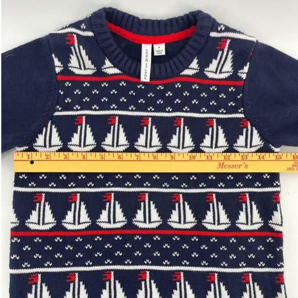 Janie and Jack Sweater Navy Blue Sailboat Intarsia Nautical Kids Size 8 - Picture 6 of 7